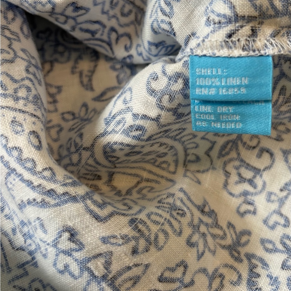 J. McLaughlin 100% linen white blue paisley shift floral dress women s small - Picture 3 of 6
